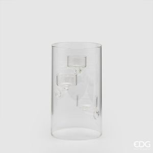 Lysholder x3, medium - Naturlig glass