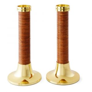 Riviera Candle Holder, Set of 2 - Rattan/Brass