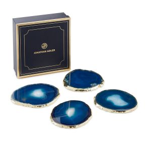 Boxed Agate Coasters - 4 stk. - Blue/Gold 