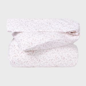 Percale Dynetrekk - Hvit m/rosa blomster